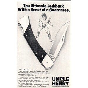 1981 Schrade Uncle Henry Bear Paw Lockback Knife Vintage Print Ad Hulk Wall Art